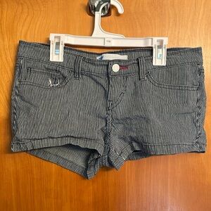 small, short, navy striped jean shorts